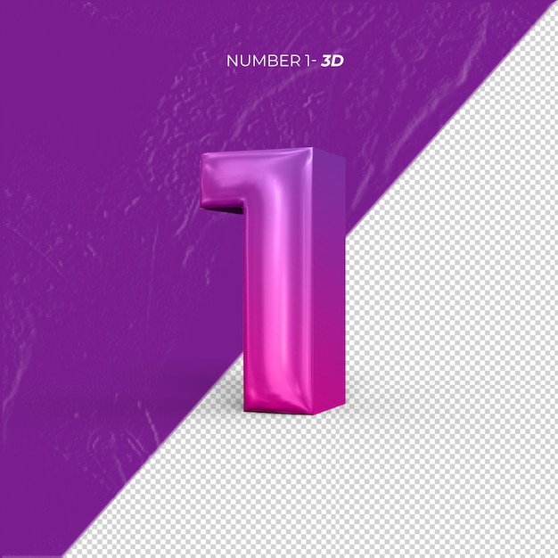 Number 1 3d rendering transparent background