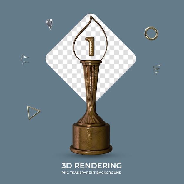 PSD number 1 bronze trophy 3d rendering transparent background