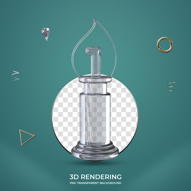 PSD number 1 diamond trophy 3d number transparent background