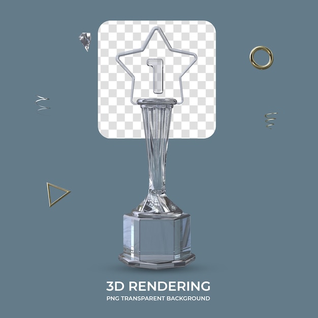 Numero 1 diamond trophy 3d render sfondo trasparente