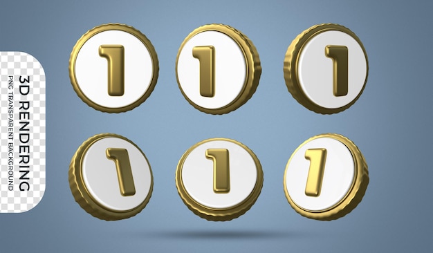 Number 1 icons set 3d rendering transparent background