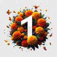 PSD a number 1 is on a white background with orange flowers