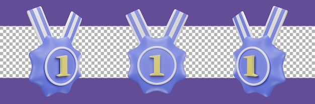 Icona della medaglia numero 1 in diverse visualizzazioni. rendering 3d