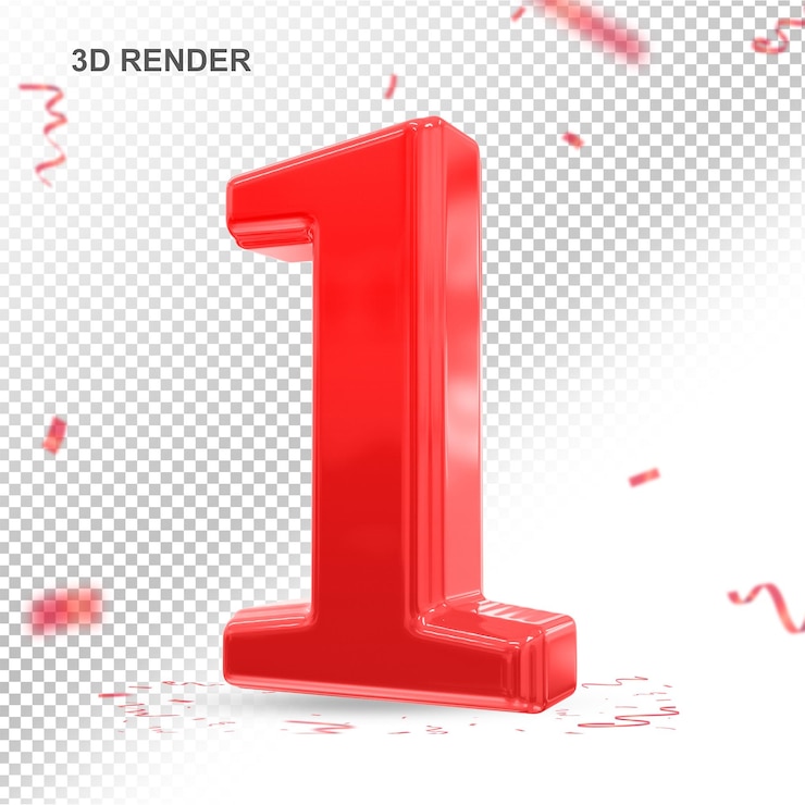 PSD number 1 red 3d render