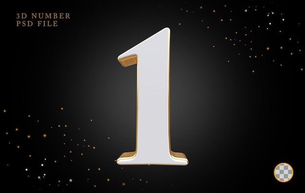 Number 1 with golden style 3d rendering