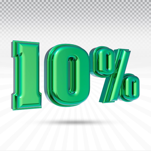 Number 10 percent 3D render collection with color light green left