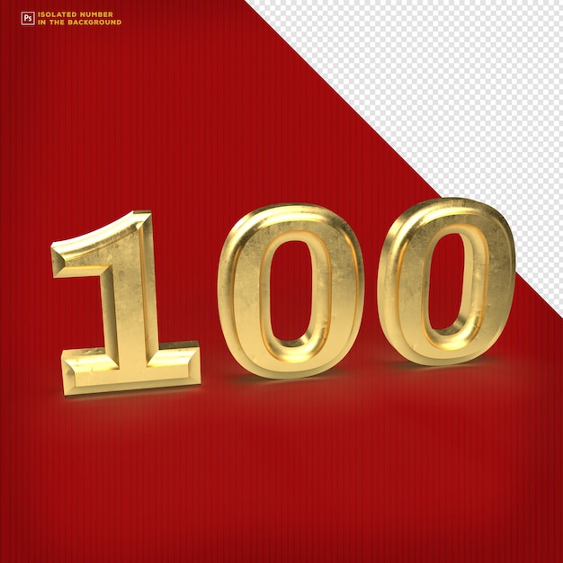 Number 100 3d render scratch gold бесплатные psd.