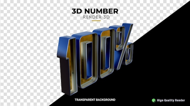 PSD Номер 100 процентов 3d синяя и мелкая золотая текстура реалистичный рендеринг