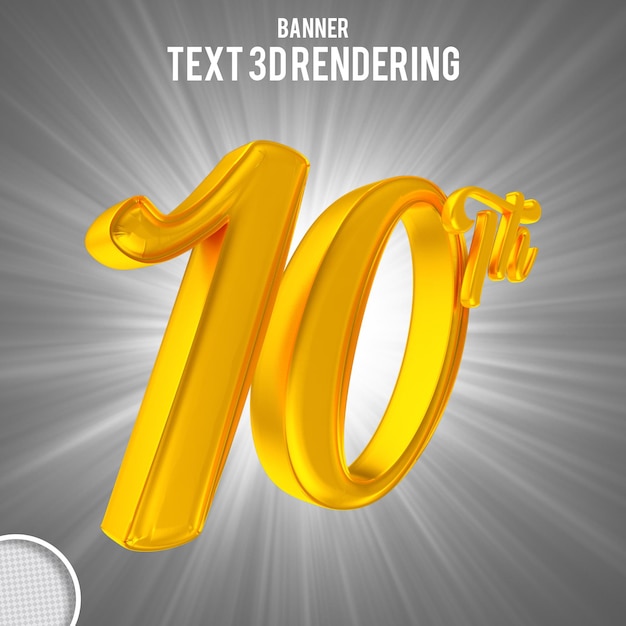 Number 10th gold 3d rendering banner