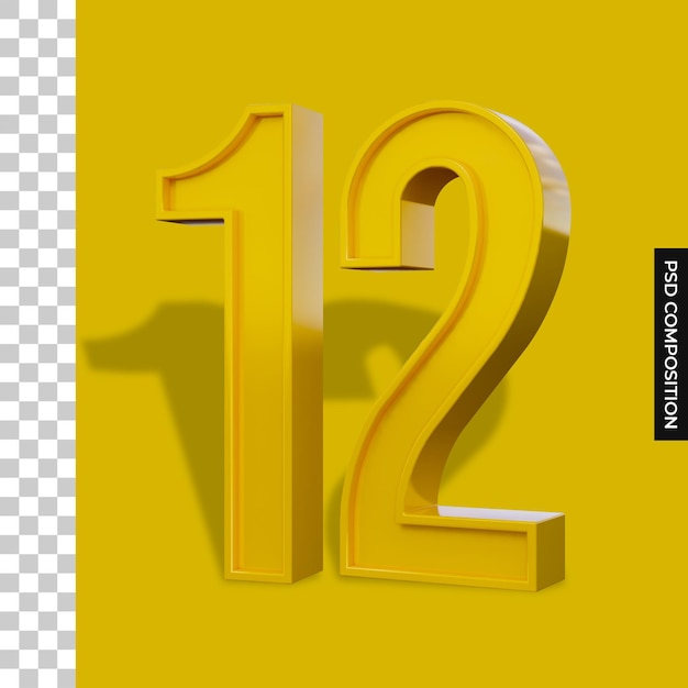 Number 12 3d rendering isolated