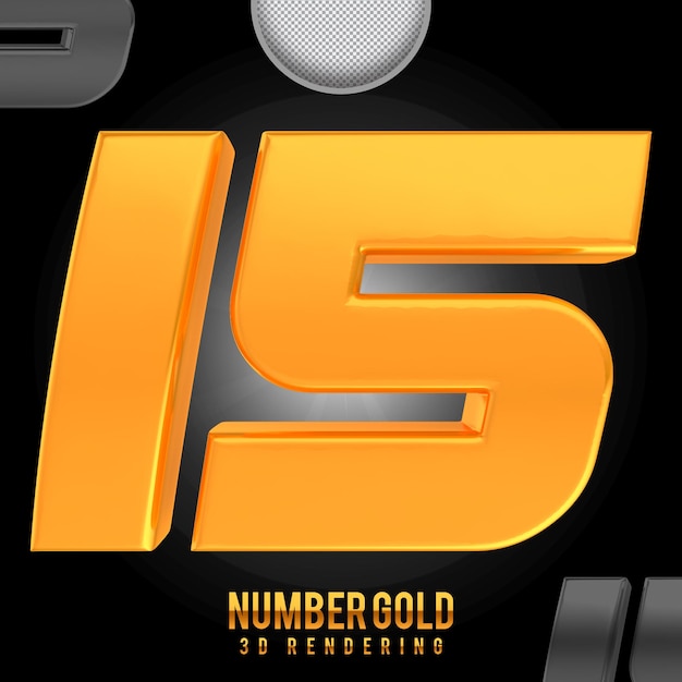 number 15 golden 3d rendering