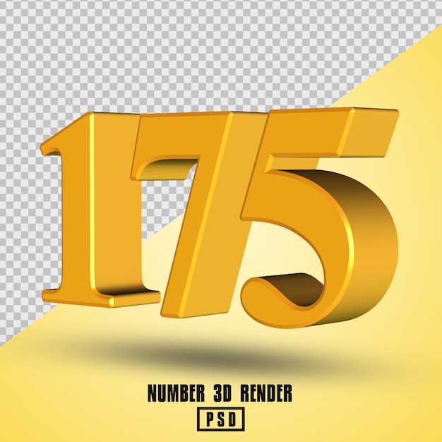 Numero 175 rendering 3d colore oro giallo