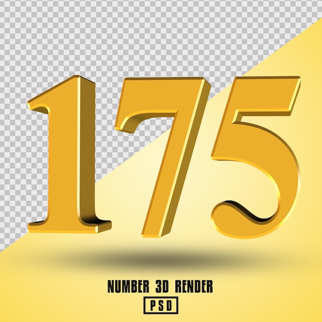 number 175 3d render yellow gold color