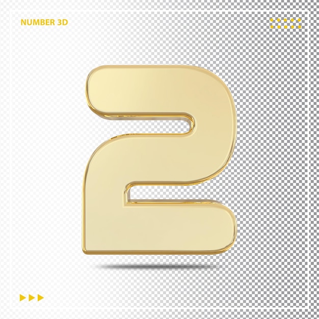 Numero 2 3d elemento di lusso in oro