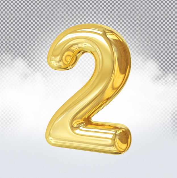 number 2 3d gold luxury render