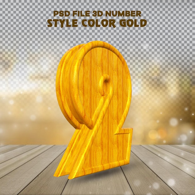 number 2 3d render collection with color wood