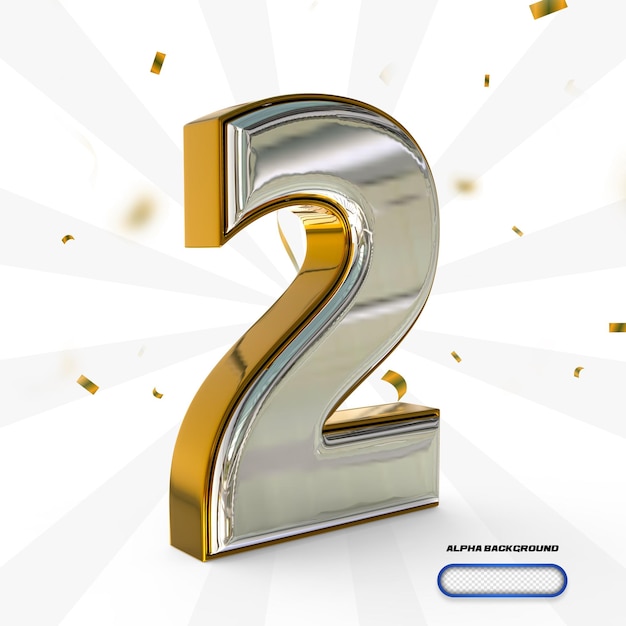 Number 2 3d render style golden luxury