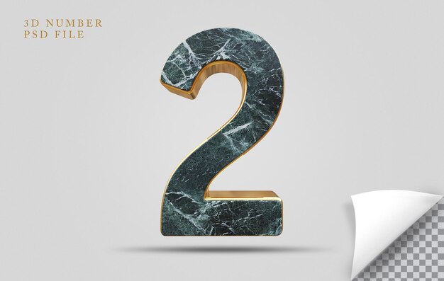 Number 2 3d render texture stone with golden