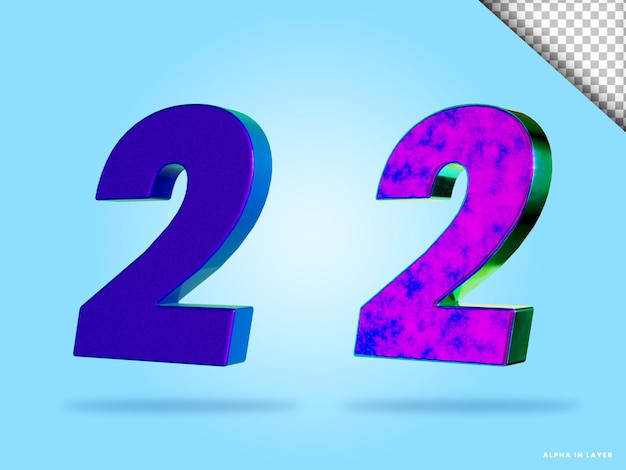 PSD number 2 colorful style 3d render isolated