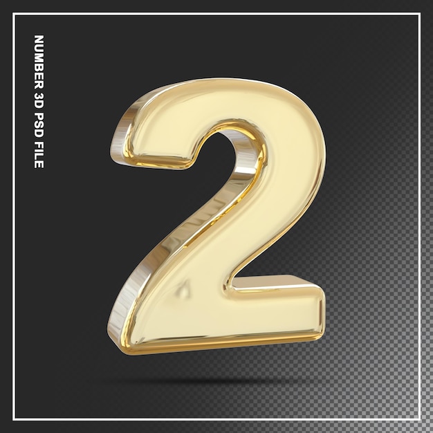 PSD number 2 gold 3d element