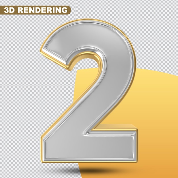 Number 2 Gold 3D Render