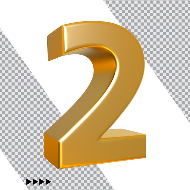 Number 2 Gold 3D Rendering