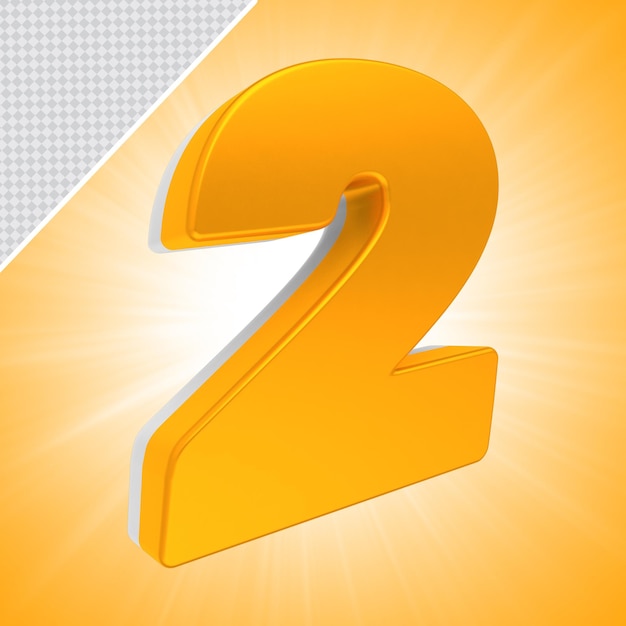 Number 2 gold banner 3d rendering