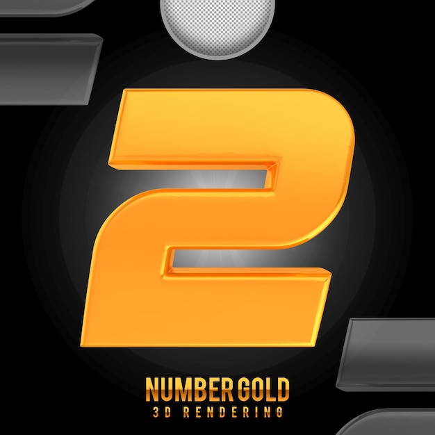 PSD number 2 golden 3d rendering