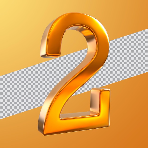 Number 2 golden style 3d render