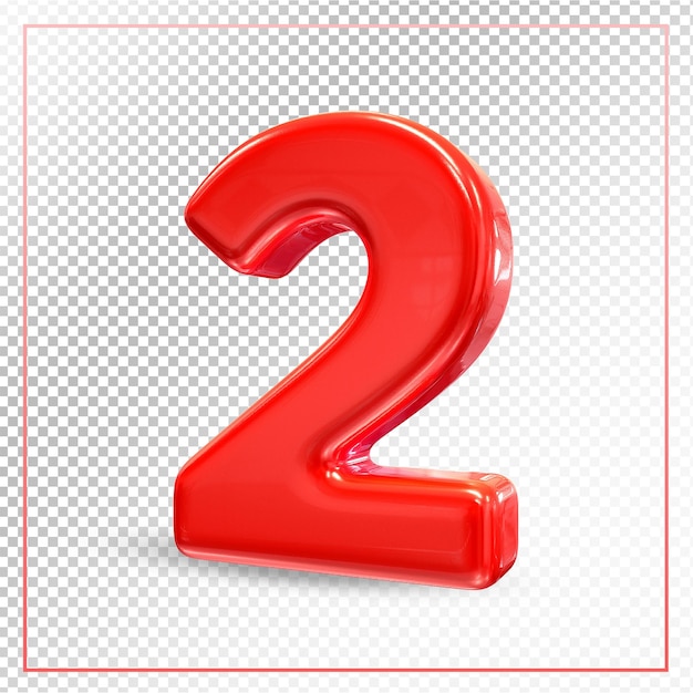 Premium PSD | Number 2 red 3d