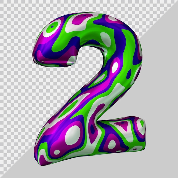 Number 2 with 3d modern style