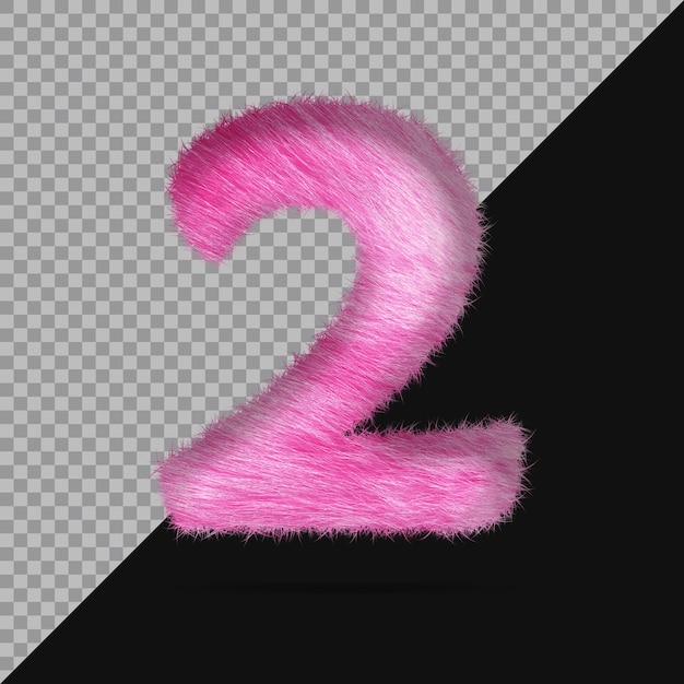 Number 2 with realistic 3d fur