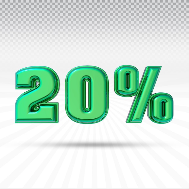Number 20 percent 3d render collection with color light green