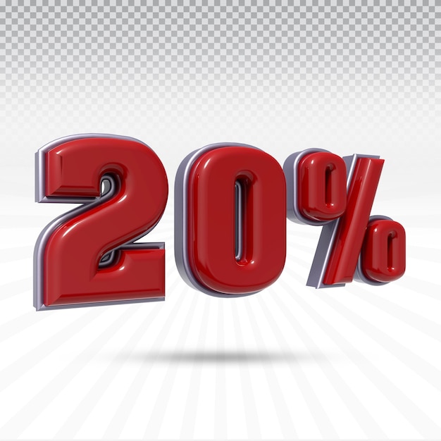 빨간색 왼쪽이 있는 숫자 20% 3d 렌더링 컬렉션