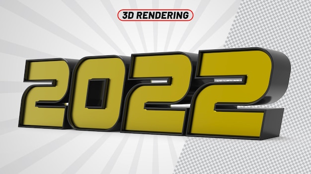 PSD number 2022 gold 3d rendering