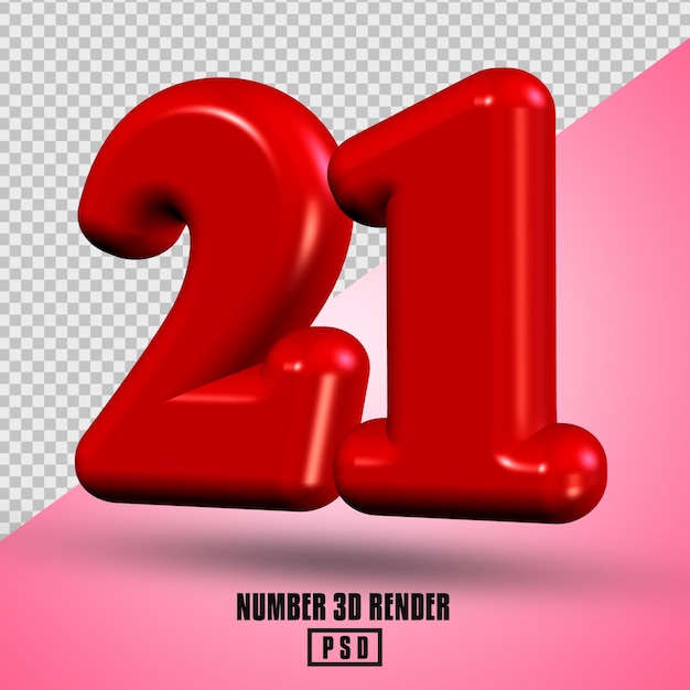 Premium PSD | Number 21 red color 3d render