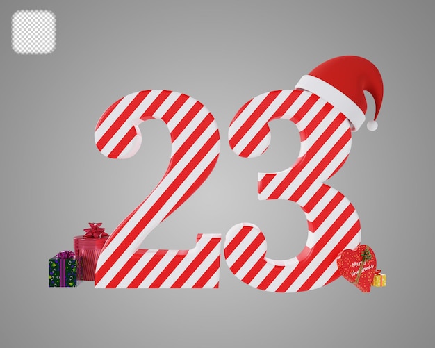 PSD numero 23 con l'illustrazione 3d di natale red santa hat