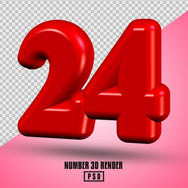 number 24 red color 3D render