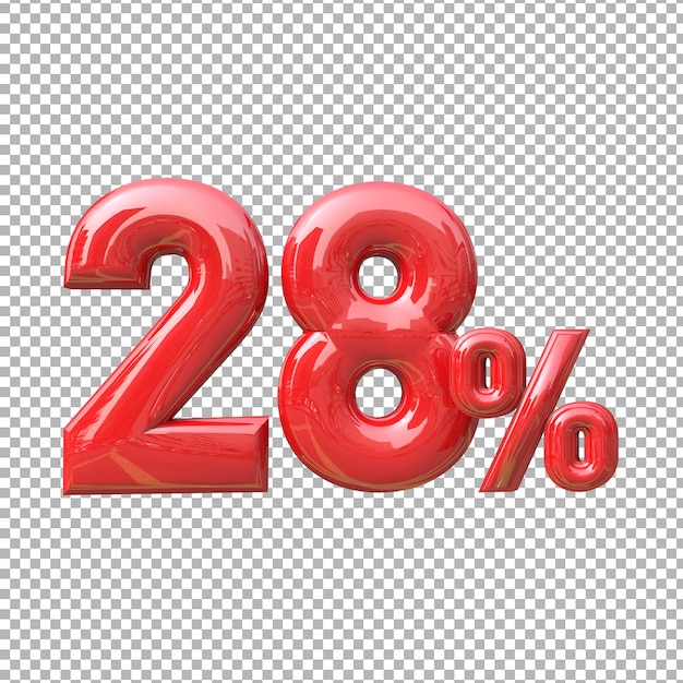 Numero 28 segno percentuale simbolo colore rosso 3d premium psd