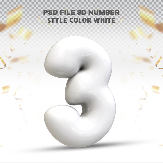PSD 숫자 3 3d 풍선 렌더링 컬렉션(색상 흰색)