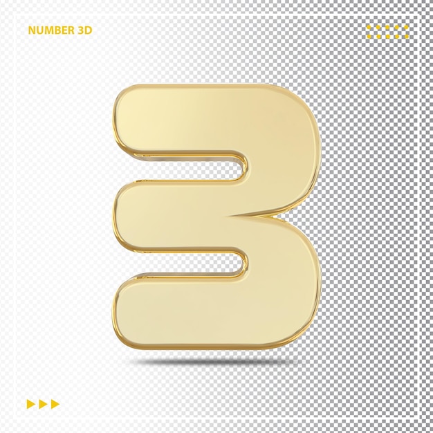 Numero 3 3d elemento di lusso in oro