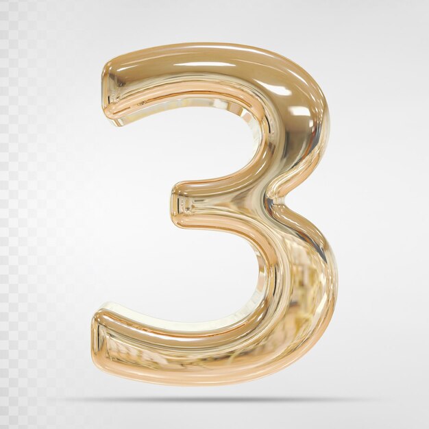 Number 3 3d golden rendering