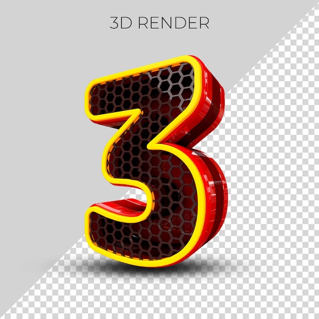 Numero 3 3d rendering di plastica