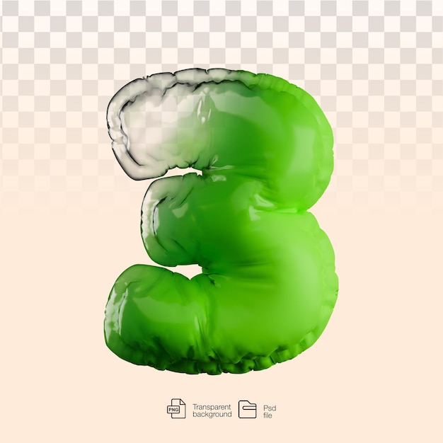 Number 3 in balloon style transparent and psd file