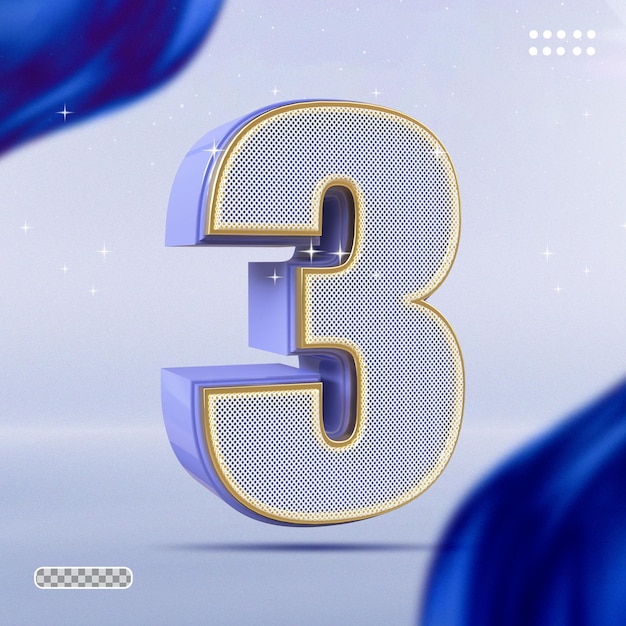 Number 3 blue 3d render style luxury