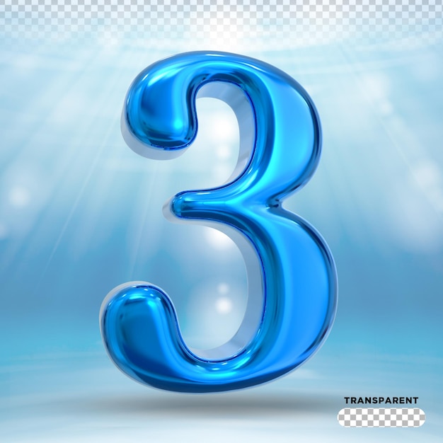 Number 3 blue 3d render styles