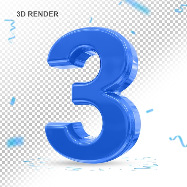 Number 3 blue 3d render