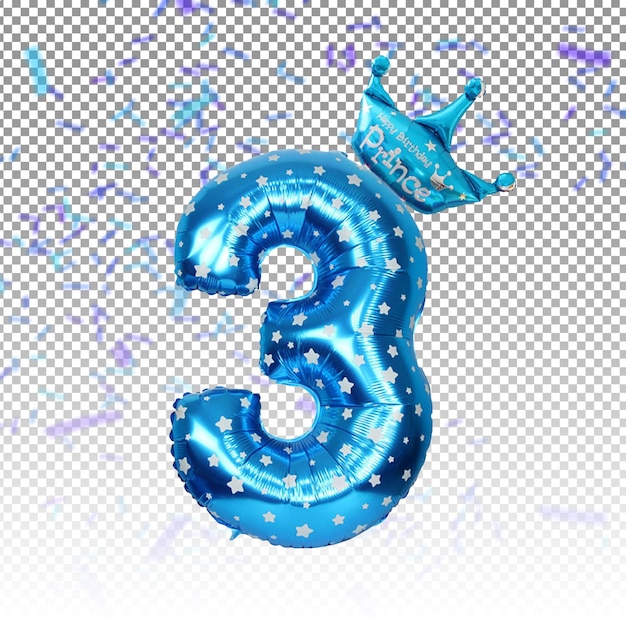 Number 3 blue crown balloon holidays and birthday party decoration