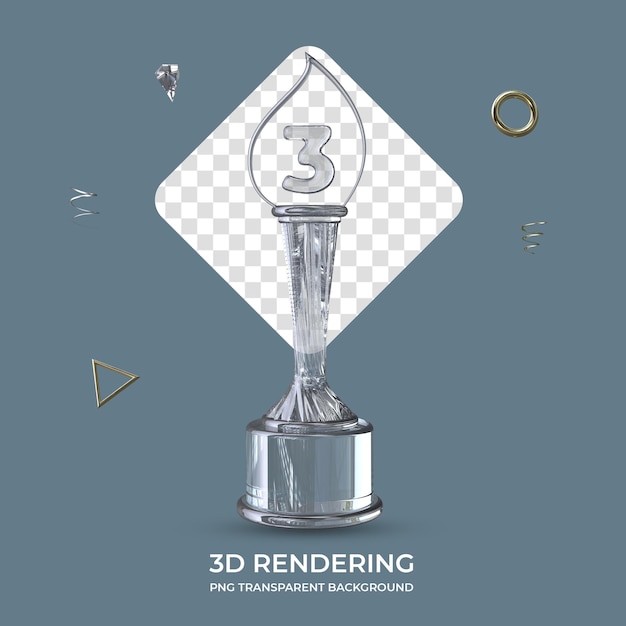 PSD numero 3 diamond trophy rendering 3d sfondo trasparente