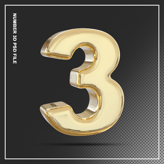 PSD number 3 gold 3d element